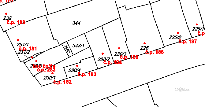 Smržice 184 na parcele st. 230/2 v KÚ Smržice, Katastrální mapa