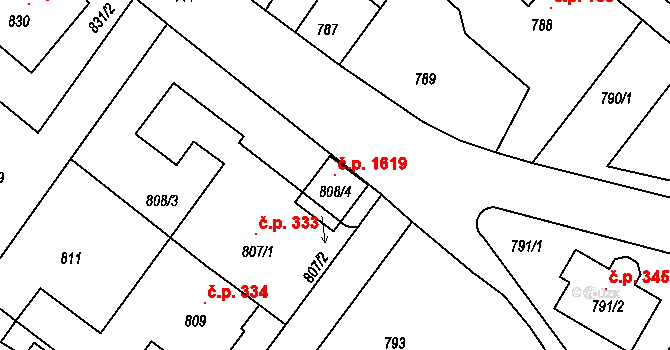 Kopřivnice 1619 na parcele st. 808/4 v KÚ Kopřivnice, Katastrální mapa