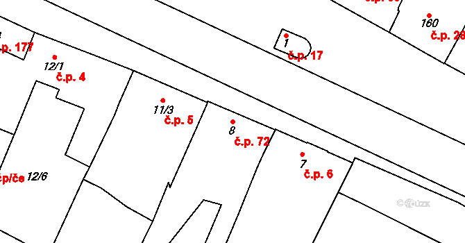 Želatovice 72 na parcele st. 8 v KÚ Želatovice, Katastrální mapa