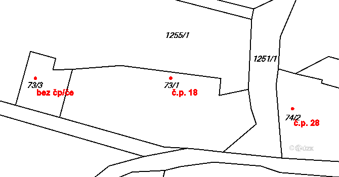 Kasanice 18, Čestín na parcele st. 73/1 v KÚ Kasanice, Katastrální mapa