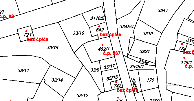 Bečov nad Teplou 367 na parcele st. 489/1 v KÚ Bečov nad Teplou, Katastrální mapa