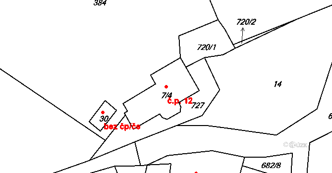 Ruprechtov 12, Hroznětín na parcele st. 7/4 v KÚ Ruprechtov u Hroznětína, Katastrální mapa