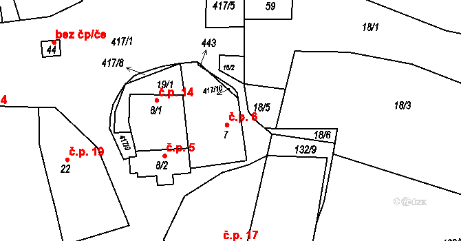 Přímělkov 6, Brtnice na parcele st. 7 v KÚ Přímělkov, Katastrální mapa