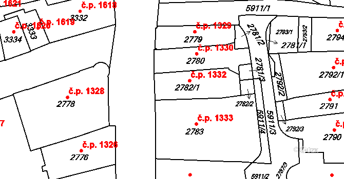 Jihlava 1332 na parcele st. 2782/1 v KÚ Jihlava, Katastrální mapa