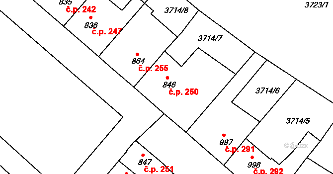 Telč-Podolí 250, Telč na parcele st. 846 v KÚ Telč, Katastrální mapa