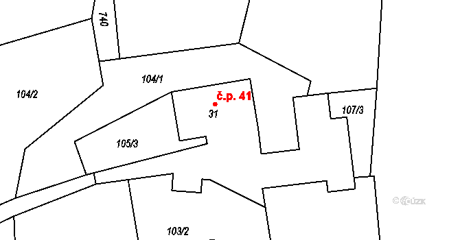 Karpentná 41, Třinec na parcele st. 31 v KÚ Karpentná, Katastrální mapa