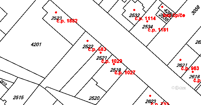 Čelákovice 1029 na parcele st. 2521 v KÚ Čelákovice, Katastrální mapa