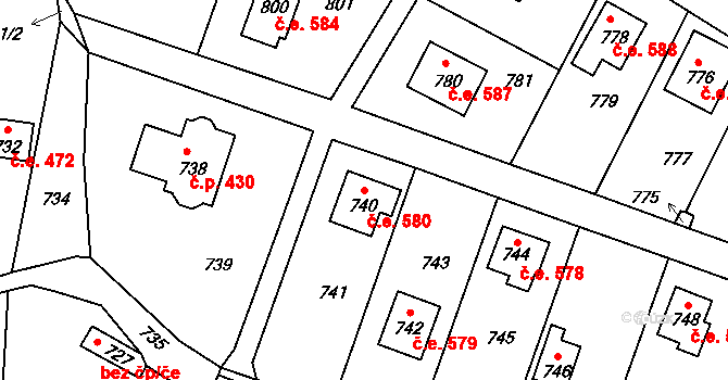 Lety 580 na parcele st. 740 v KÚ Lety u Dobřichovic, Katastrální mapa