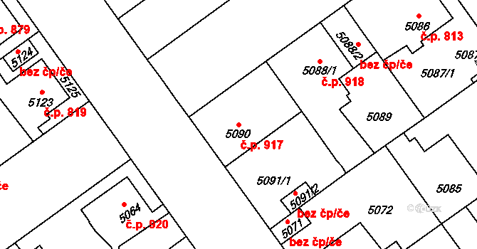 Kročehlavy 917, Kladno na parcele st. 5090 v KÚ Kročehlavy, Katastrální mapa