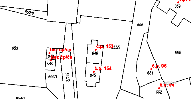 Kvaň 153, Zaječov na parcele st. 646 v KÚ Kvaň, Katastrální mapa