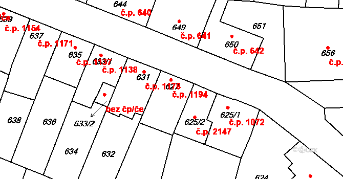 Tachov 1194 na parcele st. 627 v KÚ Tachov, Katastrální mapa