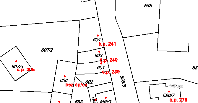 Čertoryje 240, Charváty na parcele st. 603 v KÚ Charváty, Katastrální mapa