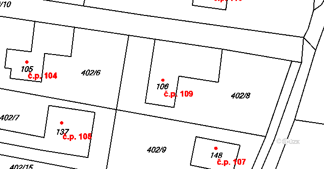 Černěves 109 na parcele st. 106 v KÚ Černěves, Katastrální mapa