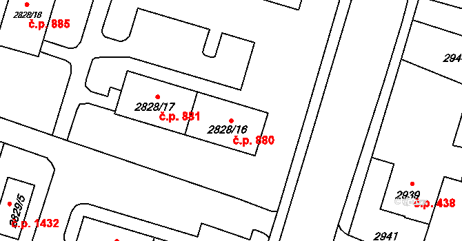Poruba 880, Orlová na parcele st. 2828/16 v KÚ Poruba u Orlové, Katastrální mapa
