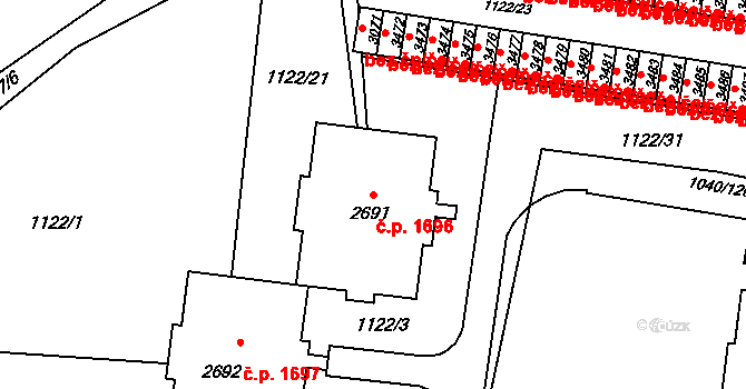 Rožnov pod Radhoštěm 1696 na parcele st. 2691 v KÚ Rožnov pod Radhoštěm, Katastrální mapa