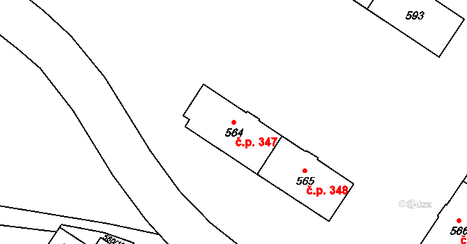 Milovice 347 na parcele st. 564 v KÚ Milovice nad Labem, Katastrální mapa