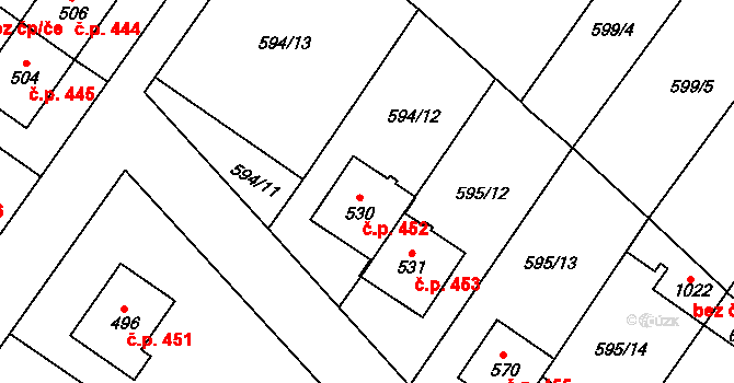 Hrotovice 452 na parcele st. 530 v KÚ Hrotovice, Katastrální mapa