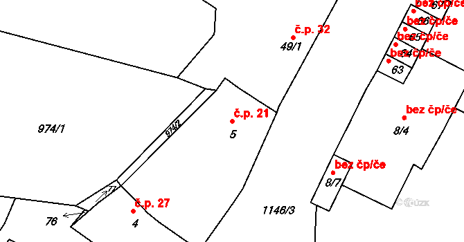 Petrůvky 21 na parcele st. 5 v KÚ Petrůvky, Katastrální mapa