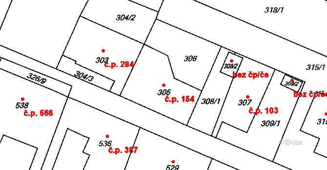 Skřečoň 154, Bohumín na parcele st. 305 v KÚ Skřečoň, Katastrální mapa