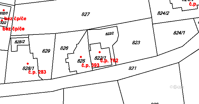 Skřečoň 762, Bohumín na parcele st. 822/1 v KÚ Skřečoň, Katastrální mapa