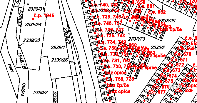 Pelhřimov 733,750 na parcele st. 2333/13 v KÚ Pelhřimov, Katastrální mapa