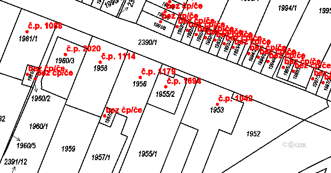 Trnovany 1694, Teplice na parcele st. 1955/2 v KÚ Teplice-Trnovany, Katastrální mapa