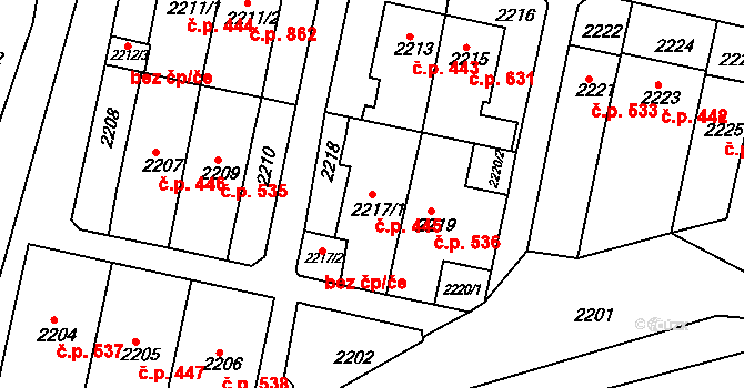 Letovice 445 na parcele st. 2217/1 v KÚ Letovice, Katastrální mapa