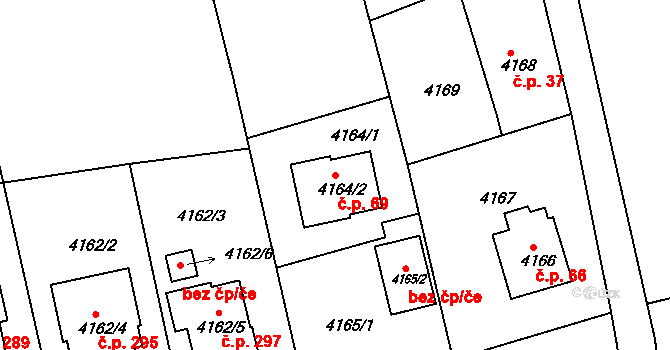 Lískovec 69, Frýdek-Místek na parcele st. 4164/2 v KÚ Lískovec u Frýdku-Místku, Katastrální mapa