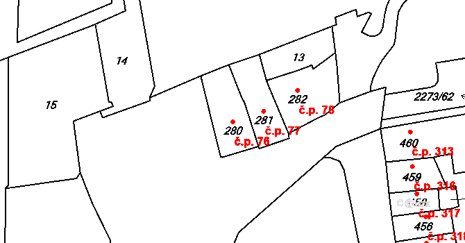 Cheb 76 na parcele st. 280 v KÚ Cheb, Katastrální mapa