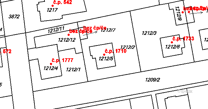 Horní Počernice 1710, Praha na parcele st. 1212/5 v KÚ Horní Počernice, Katastrální mapa