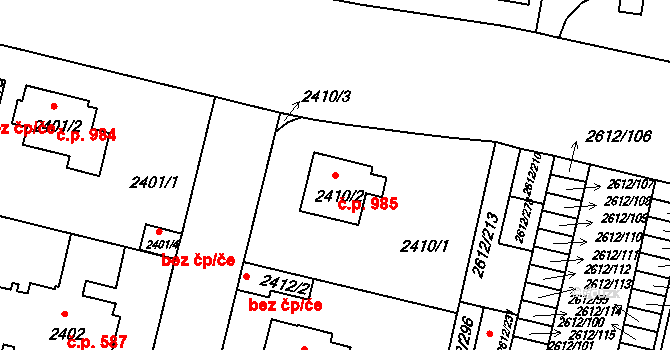 Braník 985, Praha 1 na parcele st. 2410/2 v KÚ Braník, Katastrální mapa