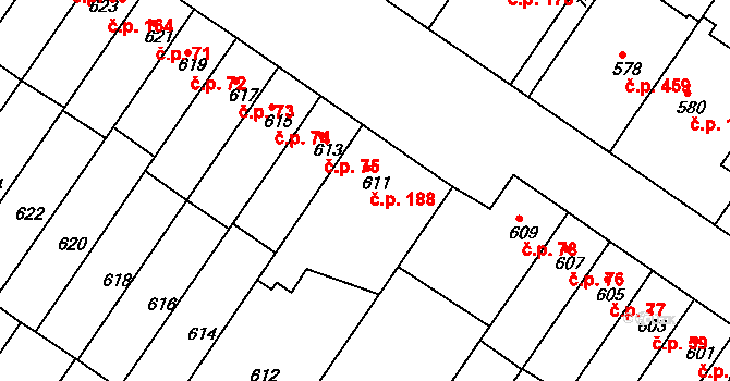 Jinonice 188, Praha na parcele st. 611 v KÚ Jinonice, Katastrální mapa