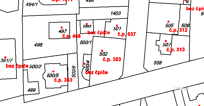 Řepy 353, Praha na parcele st. 502 v KÚ Řepy, Katastrální mapa