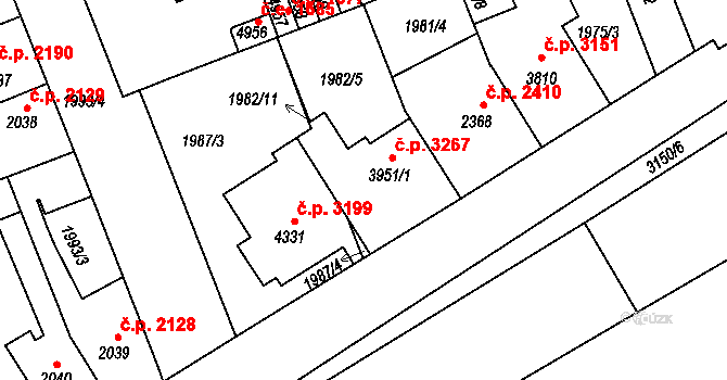 Hodonín 3267 na parcele st. 3951/1 v KÚ Hodonín, Katastrální mapa