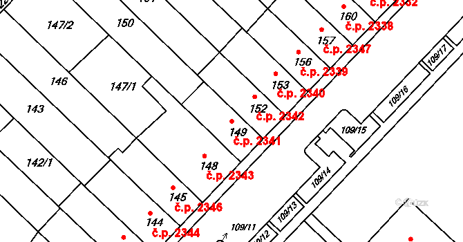 Chomutov 2341 na parcele st. 149 v KÚ Chomutov II, Katastrální mapa