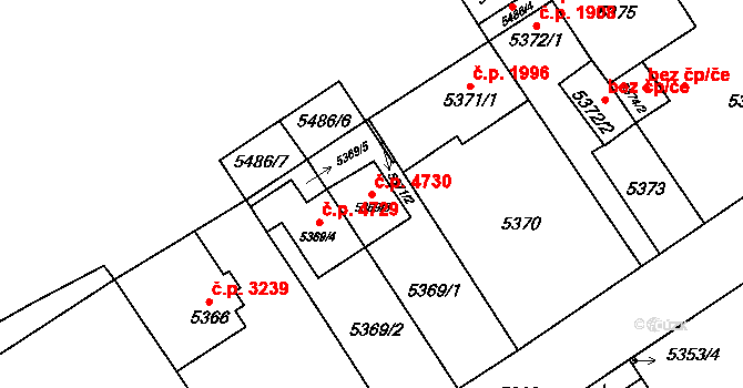 Chomutov 4730 na parcele st. 5369/3 v KÚ Chomutov I, Katastrální mapa