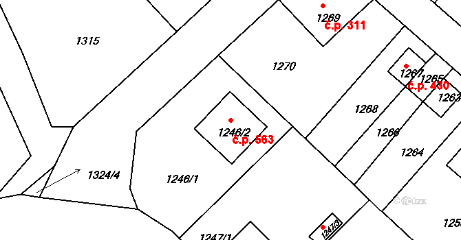 Liberec XI-Růžodol I 563, Liberec na parcele st. 1246/2 v KÚ Růžodol I, Katastrální mapa