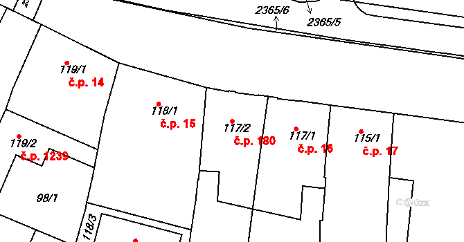 Rosice 180 na parcele st. 117/2 v KÚ Rosice u Brna, Katastrální mapa