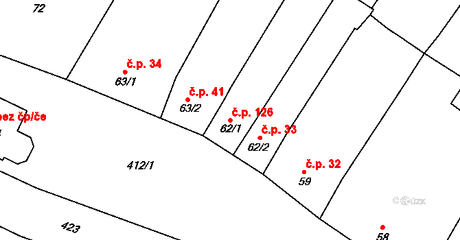 Žešov 126, Prostějov na parcele st. 62/1 v KÚ Žešov, Katastrální mapa