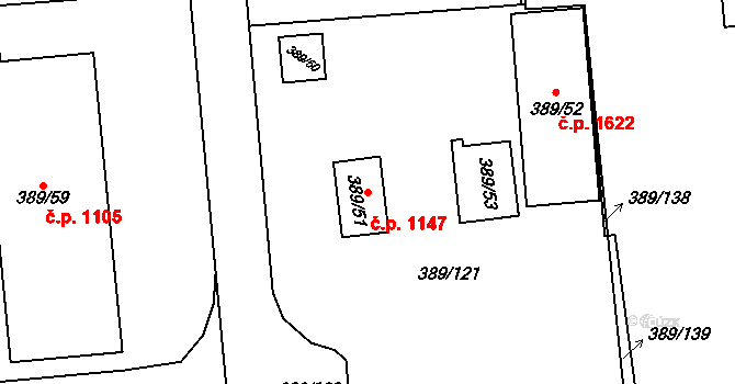 Pohořelice 1147 na parcele st. 389/51 v KÚ Pohořelice nad Jihlavou, Katastrální mapa