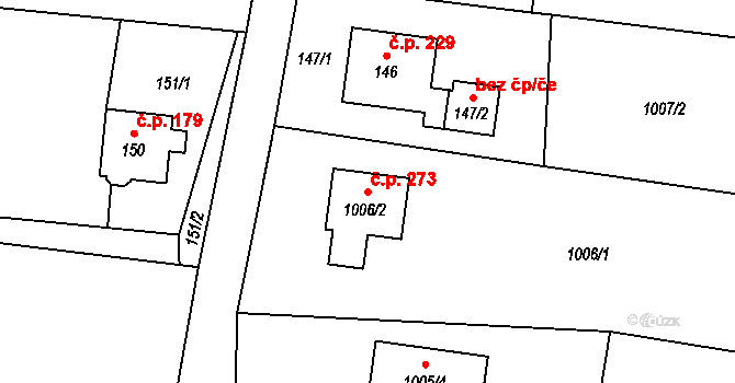 Závišice 273 na parcele st. 1006/2 v KÚ Závišice, Katastrální mapa