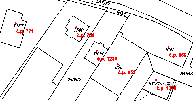 Rosice 1238 na parcele st. 1848 v KÚ Rosice u Brna, Katastrální mapa