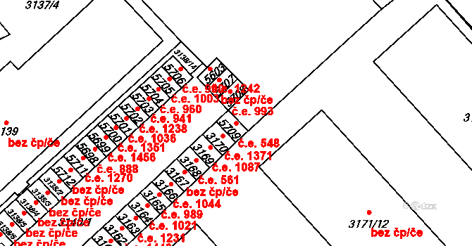 Chomutov 548 na parcele st. 5709 v KÚ Chomutov I, Katastrální mapa