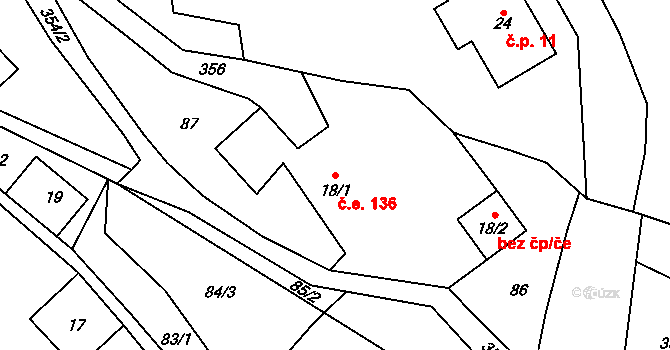 Vykmanov 136, Perštejn na parcele st. 18/1 v KÚ Vykmanov u Měděnce, Katastrální mapa