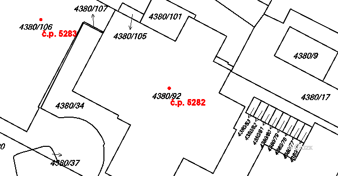 Jihlava 5282 na parcele st. 4380/92 v KÚ Jihlava, Katastrální mapa