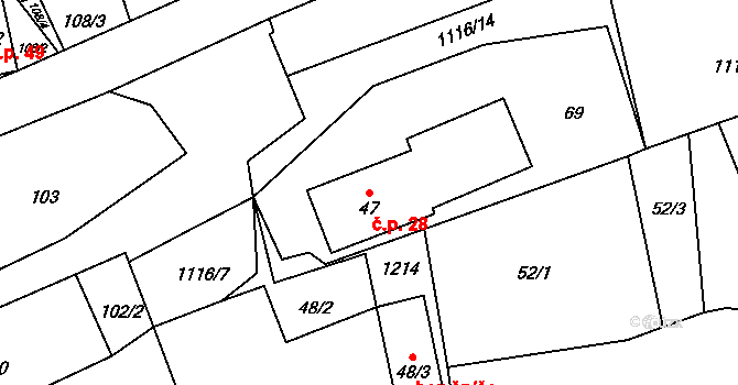 Dubnice 28, Lichnov na parcele st. 47 v KÚ Dubnice, Katastrální mapa