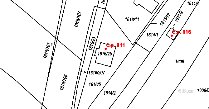 Veselí nad Lužnicí II 911, Veselí nad Lužnicí na parcele st. 1616/25 v KÚ Veselí nad Lužnicí, Katastrální mapa