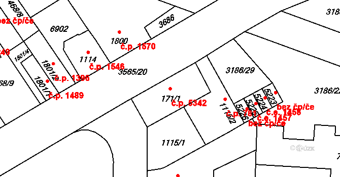 Zlín 5342 na parcele st. 171/1 v KÚ Zlín, Katastrální mapa