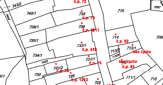 Předměstí 415, Litoměřice na parcele st. 732/1 v KÚ Litoměřice, Katastrální mapa