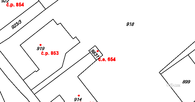 Chomutov 654 na parcele st. 5631 v KÚ Chomutov I, Katastrální mapa
